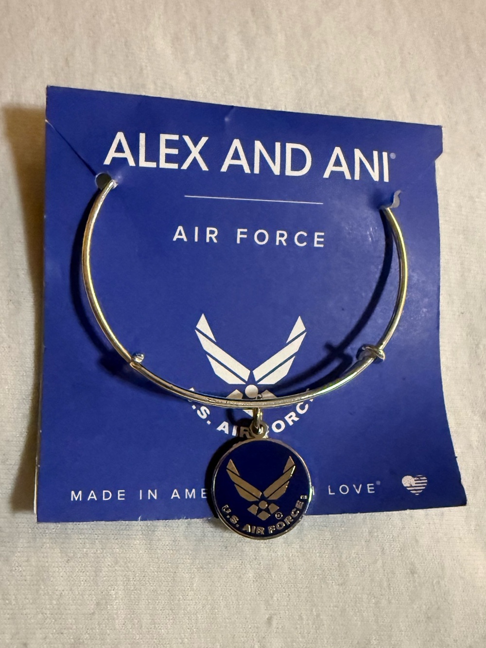 Alex and Ani US Air Force Bangle Bracelet Silver Tone NWT USAF Military Card